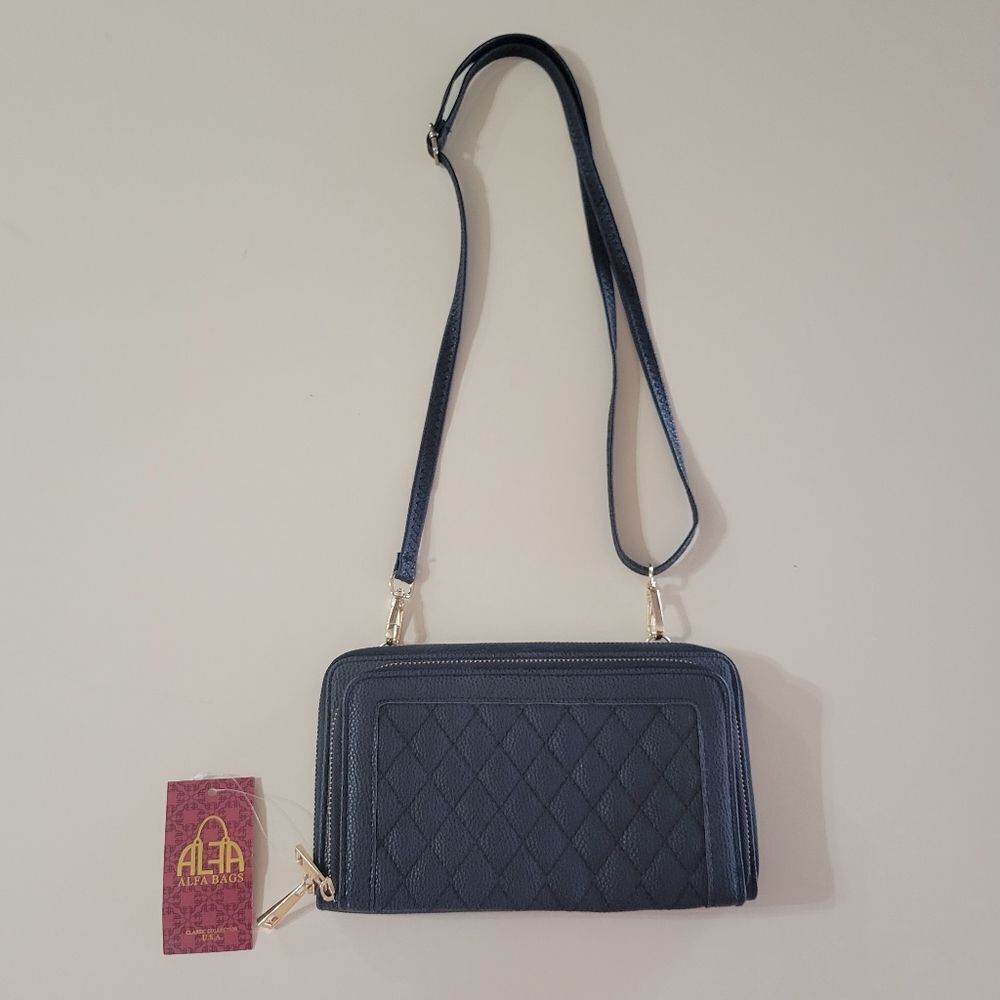 Alfa Black Quilted Women's Crossbody Wallet Bag
